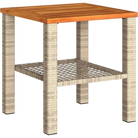 Table de jardin  Table d'extérieur beige 40x40x42 cm résine tressée et bois acacia (1/5)