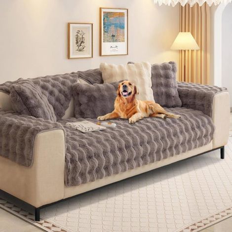 Housse De Canapé - Lapin En Peluche - 90 X 90 Cm - Pour Canapé D'Angle Ou Droit - Gris - 1 Pièce (1/5)