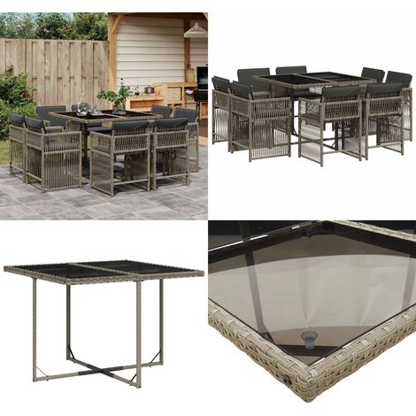 vidaXL 9-tlg. Garten-Essgruppe mit Kissen Grau Poly Rattan (1/5)