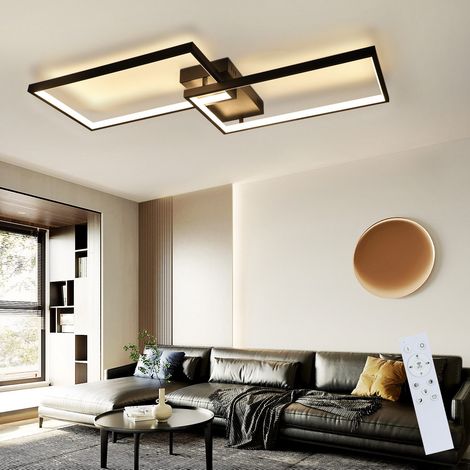 GBLY LED Plafoniera Soggiorno Plafoniera Nera Moderna 80CM Telecomando Dimmerabile 48W Lampada da Camera da Letto Design Metallo Rettangolo