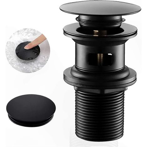 Bonde noire escamotable avec trop-plein, siphon universel pour lavabo moderne, design élégant et résistant, idéal salle de bain contemporaine (1/5)