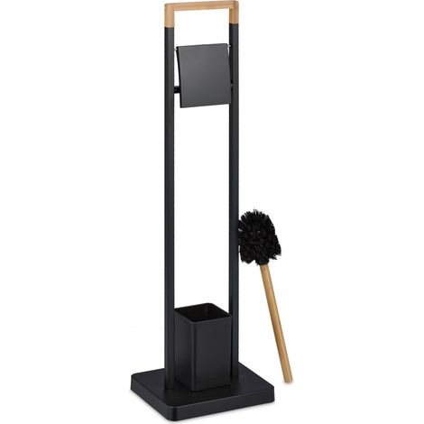 Portarotolo e scopino WC di design elegante 77 x 23 x 18 cm in bambù nero 130015456