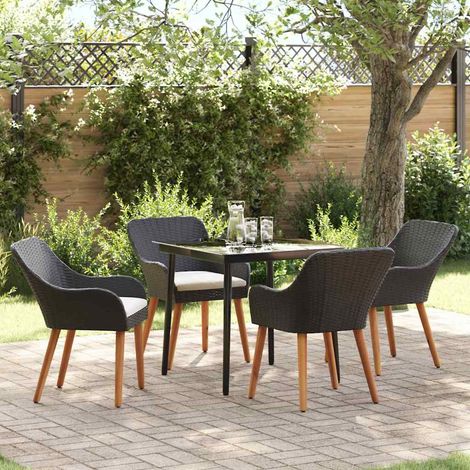 vidaXL Set da Pranzo per Giardino con cuscino 5 pcs Nero polyrattan (1/5)