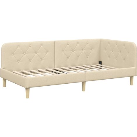 Corner Bed Frame Cream 90 x 200 cm Fabric vidaXL