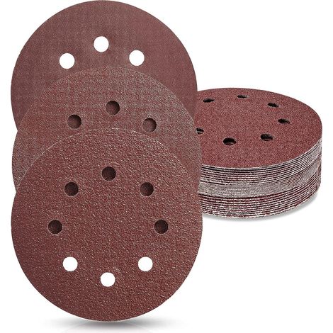 30pcs Disques de Ponçage Crochet et Boucle 10x80/150/240 Grain Mélangé, 8 trous 125 mm Tour Papier de Verre Tampons Régler (1/5)