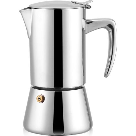 Cafetière italienne Moka en acier inoxydable de 200 ml, compatible avec les plaques de cuisson à gaz et électriques. (1/5)