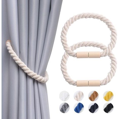 Ganchos magnéticos para cortinas - Juego de 2 - Decoración del hogar - Cordón de algodón - Aptos para cortinas en el hogar y la oficina - Beige (1/5)