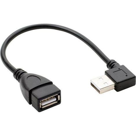 Left-angled USB 2.0 adapter cable extending 90 degrees to the right male to female USB data extension cable 20 cm.