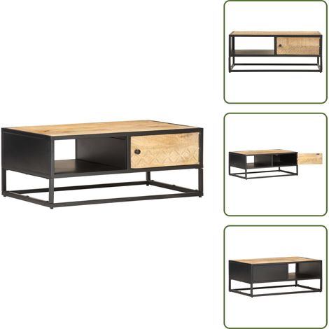 Couchtisch mit Geschnitzter Tür 90x55x36 cm Raues Mangoholz - Industrieller Couchtisch - Vintage Tisch - Wohnzimmerstil - Massivholztisch - Mangoholz Couchtisch (1/5)