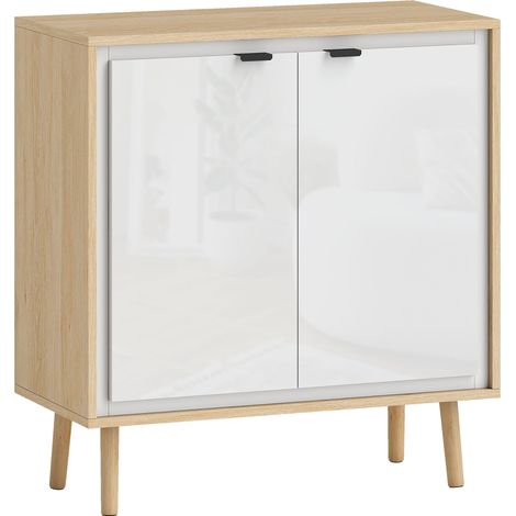 Buffet style nordique 2 portes LISBOA blanc laqué et bois clair (1/5)