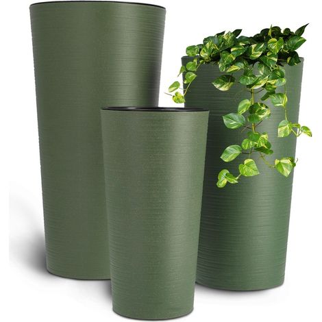 Set di 3 vasi da fiori, inserto per vaso, verde giardino alto, 57 cm (1/5)