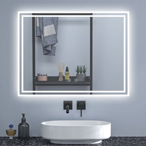 SKY Wall-Mounted Bathroom Smart LED Mirror with Anti-Fog & Bluetooth,Dimmable 3 Colour,Memory Function Touch Switch Vanity Mirror - 80x60 CM