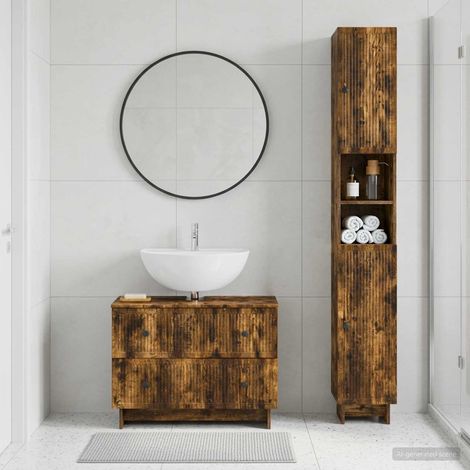 vidaXL 2 Piece Bathroom Cabinet Set EDE Smoked Oak Engineered Wood (1/5)