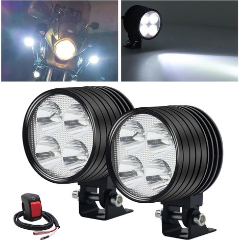 feux additionnels moto led, phare led moto, projecteur lampe Kit Feux de Route à Rond avec Interrupteur et Support de Montage, 2Pcs (avec interrupteur) (1/3)