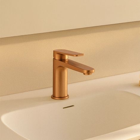 Exagonshop Miscelatore lavabo senza scarico in ottone oro rosa
