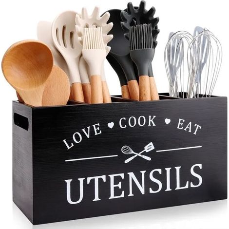 Porte-couverts noir pour plan de travail, porte-ustensiles de cuisine extra-large, organisateur de couverts pour plan de travail. (1/5)