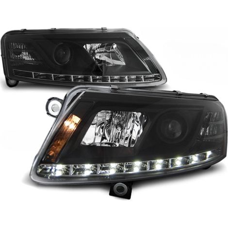 Paire de feux phares Audi A6 4F de 2004 a 2008 Daylight DRL led noir-27361079 (1/2)