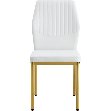 Lot de 4 chaises de salle à manger blanches en PU avec pieds métalliques dorés, design élégant pour salon ou salle à manger (1/5)