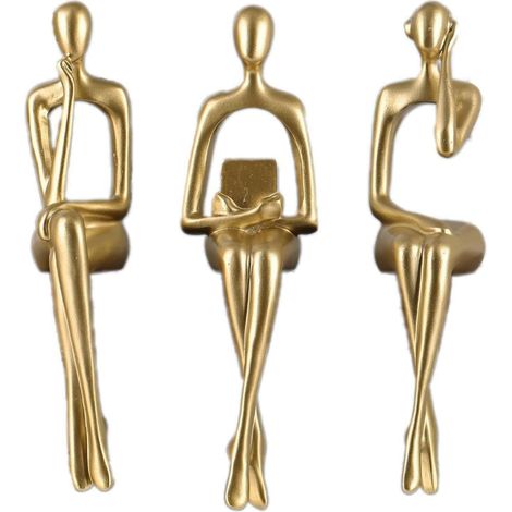Skulptur "Sitzender Philosoph" in Gold - Abstrakte Figur aus Resin im Minimalistischen Design - Deko für Regal, Büro, Wohnzimmer, Tisch