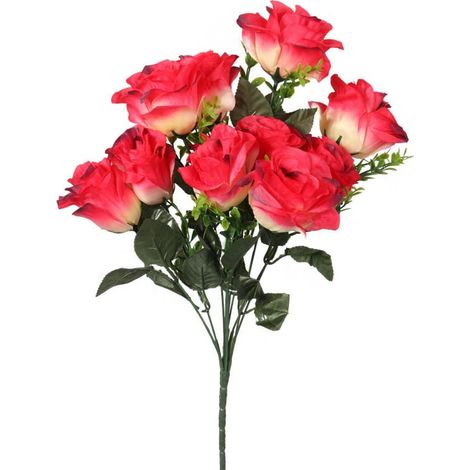 Strauß aus 8 Rosen mit dunkelrosa Buchsbaumzweigen (1/3)