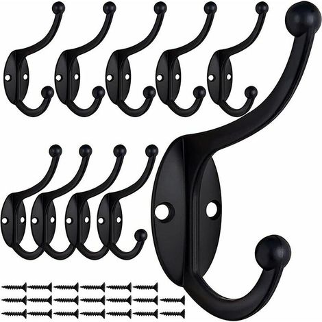 Lot de 10 crochets muraux rétro en métal noir – Crochets à double paroi pour salle de bain, cuisine, chambre – Capacité lourde (1/5)