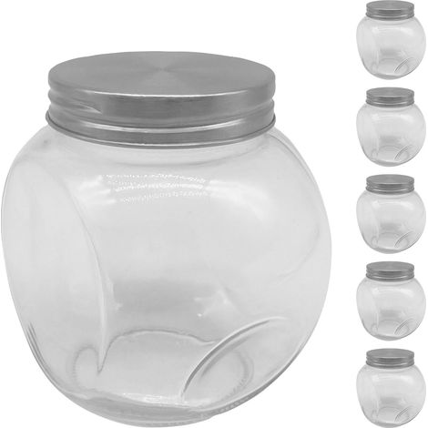 Bocaux à Bonbons, Lot de 6, 480 ML, Verre, Couvercle INOX, Transparent/argenté, Candy Bar (1/5)