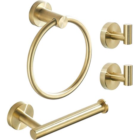 Juego de cuatro accesorios de baño de acero inoxidable color dorado (montaje en pared de 24 pulgadas). (1/5)