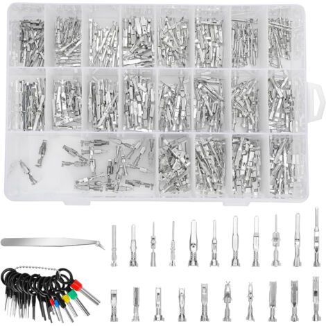 Terminali per connettori automobilistici, 21 tipi – 420 pezzi, 1/1,5/1,8/2/2,2/2,3/2,8/3,5 mm, terminali per cavi elettrici per auto, pin maschio e femmina, estrattore di pin a 18 pin (1/5)