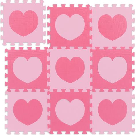 Tappetino puzzle Relaxdays a cuori, 18 elementi, in schiuma EVA atossica, L x P: 91,5 x 91,5 cm, rosa/fucsia