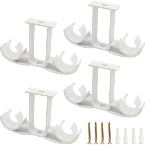 4 Pièces Support de Tringle à Rideau en Aluminium, Mural Double Tringle a Rideaux Plafond, Barre a Rideaux en Alliage Support de Plafond pour Plafond, Salle de Bains, Salon, Hôtel (Blanc) (1/4)