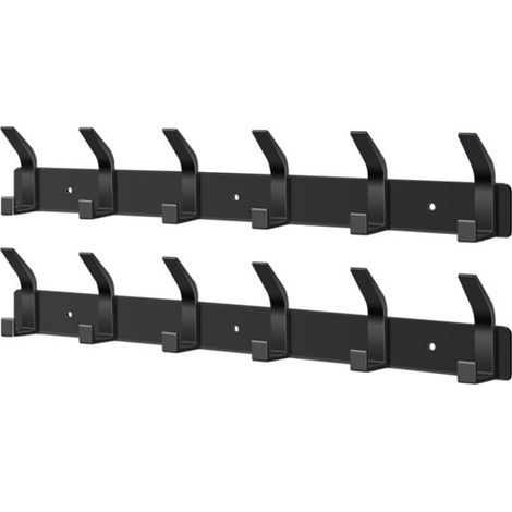2 percheros de pared con 6 ganchos, Percheros, Barra para colgar ropa, baño, cocina, armario, abrigos, bolsos, sombreros y bufandas (Negro) (1/5)
