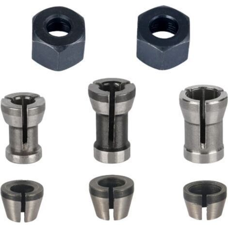Mandrin de Fraiseuse - Lot de 8, Collet Mandrin Affleureuse (6 mm, 6.35 mm, 8 mm), Pince de Serrage Defonceuse, Adaptateurs de Pince (1/4)