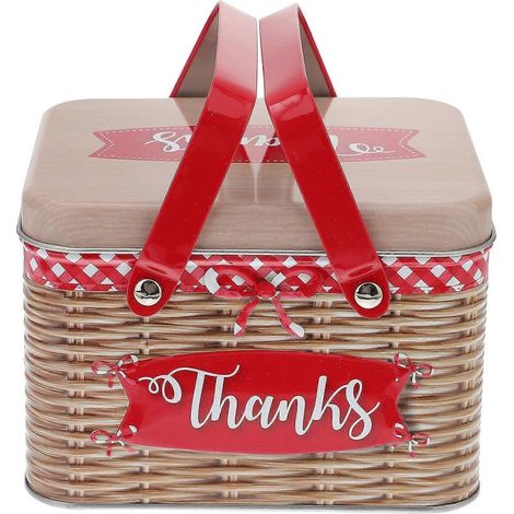 Boîte à biscuits manuelle en imitation rotin (1 pièce) - Boîte de rangement créative pour bonbons en fer-blanc (1/2)