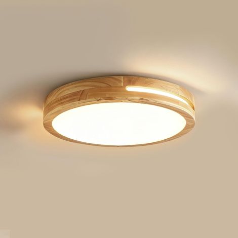Plafonnier LED Moderne Bois 30W, 3000K Blanc Chaud Lampe Plafond 3600lm CRI≥80, Luminaire Plafonnier pour Salon, Chambre, Bureau, Cuisine et Couloir Ø30cm (1/5)