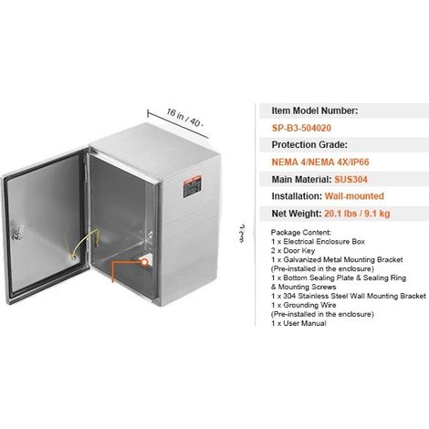 Boîte Électrique, Étanche IP66, Acier Inoxydable 304 Durable, 50x40x20 cm (1/2)