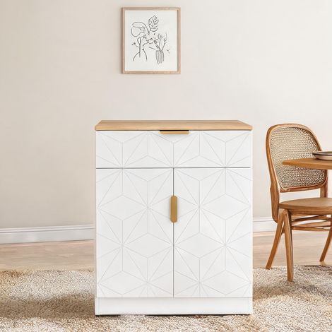 Buffet coloris blanc en engineered bois 60 x 32 x 82 cm (1/5)