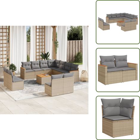 The Living Store Salon de jardin et coussins 12 pcs mélange beige résine tressée - Ensemble Salon De Jardin - Mobilier Extérieur - Jardin Design - Chaise Lounge - Set Salon (1/5)