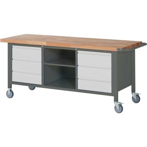 Etabli mobile STIER Premium avec 6 tiroirs et un compartiment ouvert, lxPxH 2 000x700x880 mm