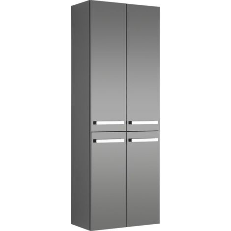 Badezimmer Hochschrank mit 4 Türen FES-4005-66 Hochglanz Lack Steingrau - B/H/T: 60/168/33cm (1/4)