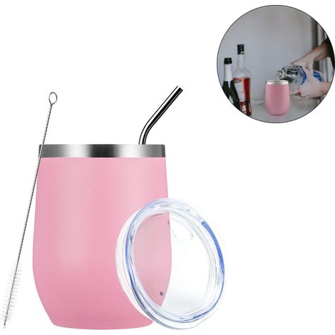 Tasse isotherme en acier inoxydable, grande capacité, antidérapante, portable, rose, 360 ml (12 oz), idéale pour les activités de plein air. (1/5)
