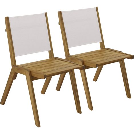 Lot de 2 chaises de jardin en eucalyptus et textilène écru (1/5)
