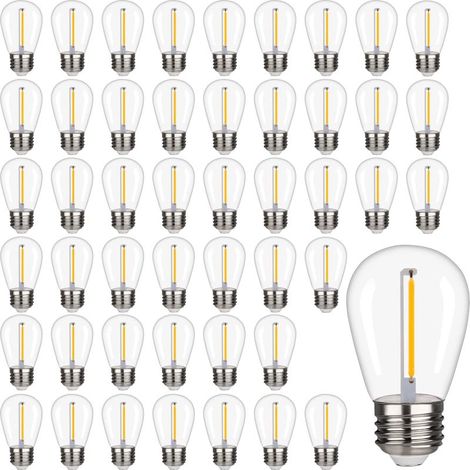 Lot de 48 ampoules LED S14 pour guirlande lumineuse, 1 W, incassables et étanches, pour intérieur et extérieur, culot E26, blanc chaud 2200 K. (S14 Lot de 48) (1/5)