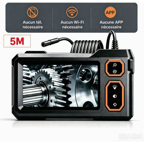 Endoscopique Objectif avec Lumière, Ennovor 1080P HD Camera Endoscopique Canalisation avec Écran IPS 5", 5M Flexible Snake Camera,Gadget Cool pour Inspection de Plomberie/Maison