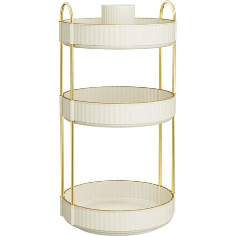 Organisateur maquillage rotatif 23 x 23 x 46 cm rangement bijoux salle de bain chambre finition mate en métal blanc (1/2)