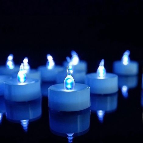 Lot de 24 bougies chauffe-plat LED à piles, bougies bleues longue durée, base blanche, piles incluses (1/5)