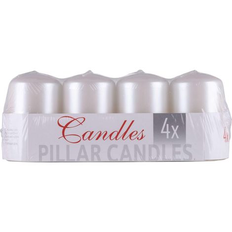 Bougie pilier / Bougie de l'Avent laquée / Bougie à la paraffine / 50 x 80 mm / Lot de 4 / Blanc nacré / Bougies piliers rustiques / Bougies décoratives en cire / Pour la décoration (1/5)