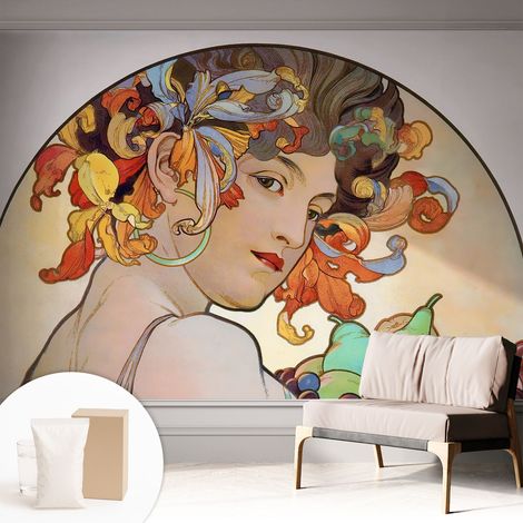 Tapete Vliestapete mit Kleber für Wohnzimmer Schlafzimmer Küche - Wanddekoration  Farbenfroher Jugendstil 312x219 cm (1/5)