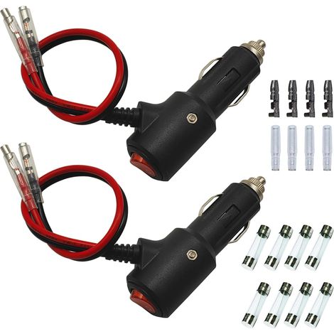 2 Pièces Prise Allume Cigare, Voiture Allume Cigare Socket Mâle, DC 12V 24V Adaptateur Mâle pour Allume-Cigare avec Câble D'alimentation 14AWG 27CM, avec Interrupteur