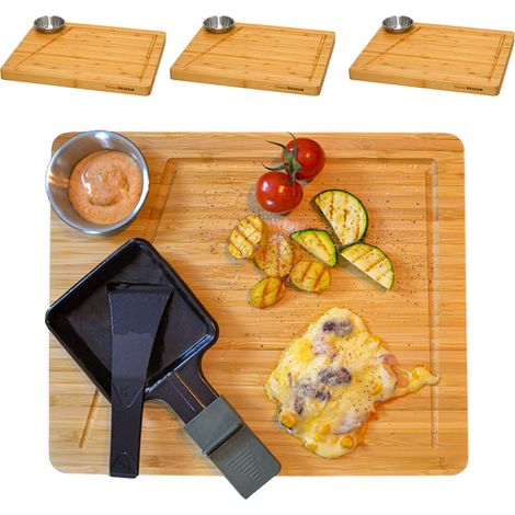 Juego de 4 Platos para Raclette - 30x25 Raclette Tablero de Madera con Salsera (1/5)