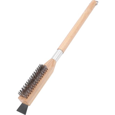 Brosse pour four à pizza avec grattoir en acier inoxydable, poils en acier et manche en bois. Brosse de nettoyage pour four à pizza de restaurant. (1/5)